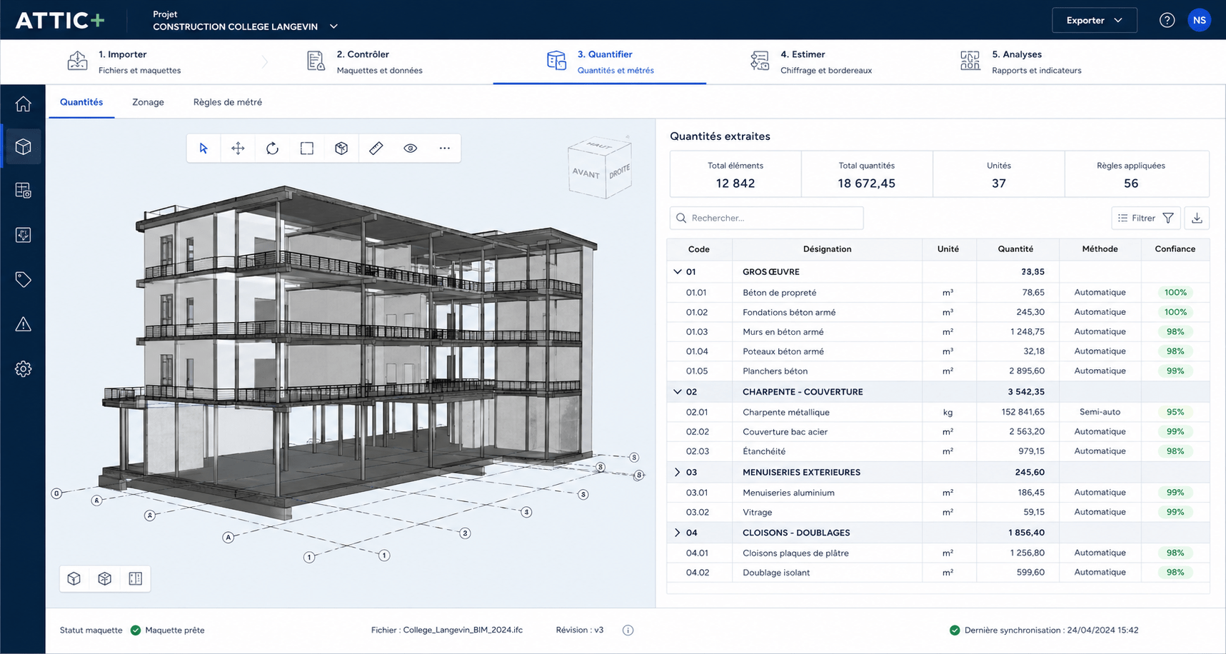 Métré BIM ATTIC+ : logiciel quantification construction - Métré BIM ATTIC+ - 2
